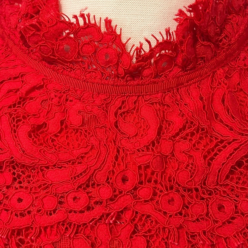 REISS Sophia Lace Overlay Dress China Red Tiered Size 4 NWT - Picture 6 of 11